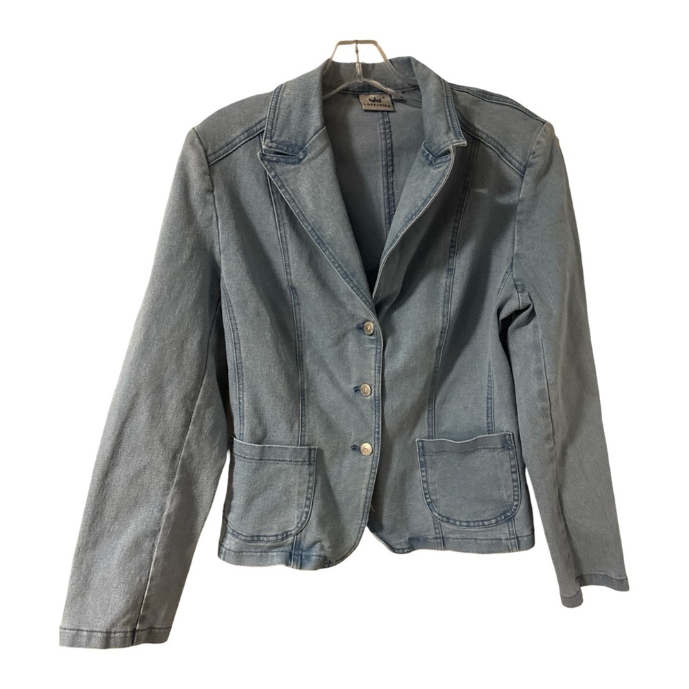 Women's Fitted Y2K Light Blue Light Washed Denim Stretch Jacket Size Medium